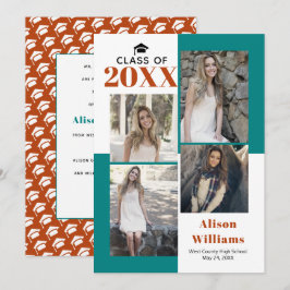 クラスの2025の4つの写真ティール(緑がかった色)、錆の卒業 案内状