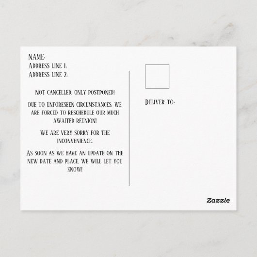 クラスまたは学校懇親会の再計画 ポストカード (裏面)