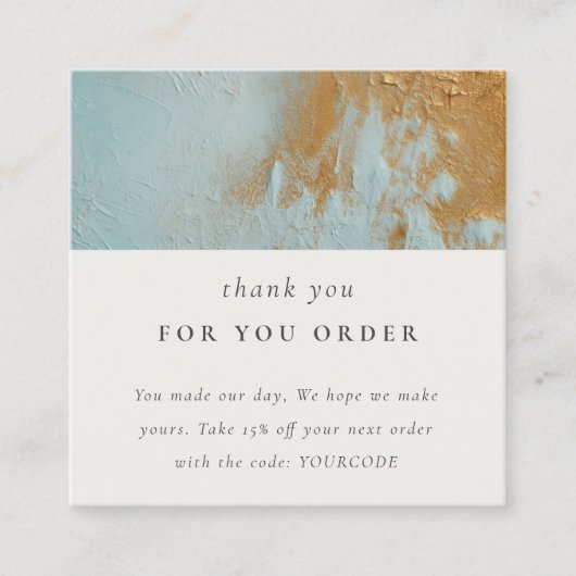 クラスアクアブルー金ゴールド油テクスチ絵を描ャーありがとう スクエア名刺 (正面)