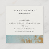 クラスアクアブルー金ゴールド油テクスチ絵を描ャーありがとう スクエア名刺 (裏面)