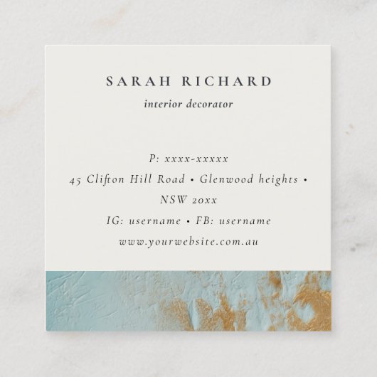 クラスアクアブルー金ゴールド油テクスチ絵を描ャーありがとう スクエア名刺 (裏面)