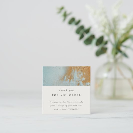 クラスアクアブルー金ゴールド油テクスチ絵を描ャーありがとう スクエア名刺 (スタンド正面)