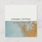 クラスアクアブルー金ゴールド絵を描油テクスチャQRコード スクエア名刺 (正面)