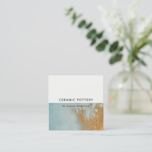 クラスアクアブルー金ゴールド絵を描油テクスチャQRコード スクエア名刺 (スタンド正面)