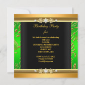 クラスイエレガント女性ダマスクライム金ゴールド誕生日 招待状 (裏面)