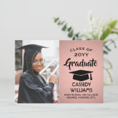 クラスイヤー ピンクオンブルとブラックの卒業写真 招待状 (スタンド正面)