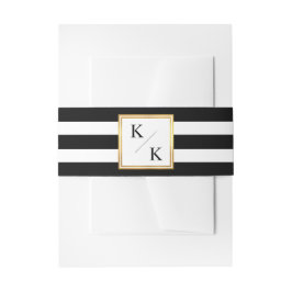 クラスイ金ゴールドフレームストライプ白黒結婚の 招待状ベリーバンド