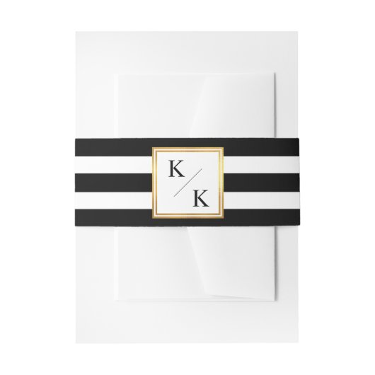 クラスイ金ゴールドフレームストライプ白黒結婚の 招待状ベリーバンド (正面例)