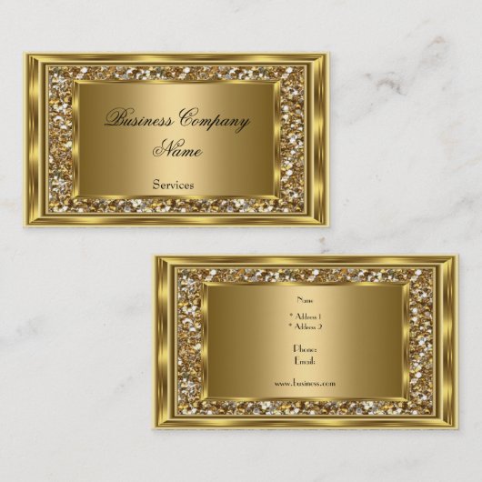 クラスエレガント金ゴールドフレームフェイクグリッター 名刺 (正面/裏面)