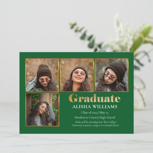 クラスエレガント金ゴールド文字院卒業4写真アナウンス 案内状 (スタンド正面)