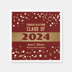 クラスオブ2024 ためのパーソナライズされたワインレッドの卒業式 スタンダードカクテルナプキン