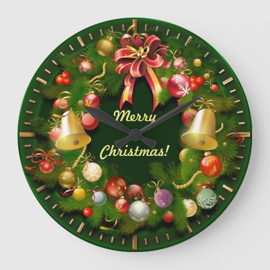 クラスクリスマスリースとメパーソナライズされたッセージ ラウンド壁時計 (正面)