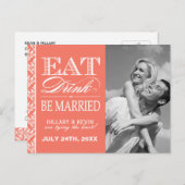 クラスコーラルダマスク日付を保存 案内ポストカード (正面/裏面)