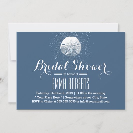 クラスサンドドルネイビーブルーブライダルシャワー 招待状 (正面)