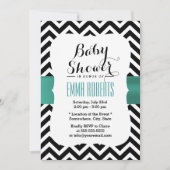クラスシェブロンストライプティール（緑がかった色）リボン赤ちゃんシャワー 招待状 (正面)