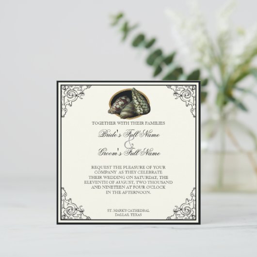 クラスシェルブラック&クリーム – 結婚式招待状 招待状 (スタンド正面)