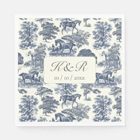 クラスシックエレガントブルーホーストイレネームイニシャル スタンダードランチョンナプキン (正面)