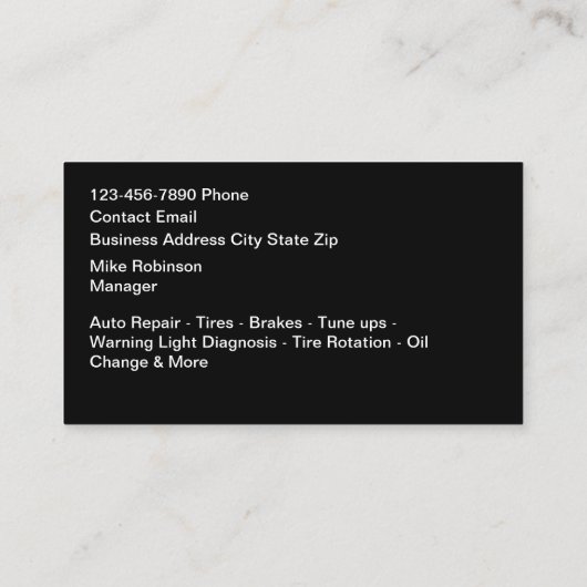 クラスシンプルの車の修理サービス 名刺 (裏面)