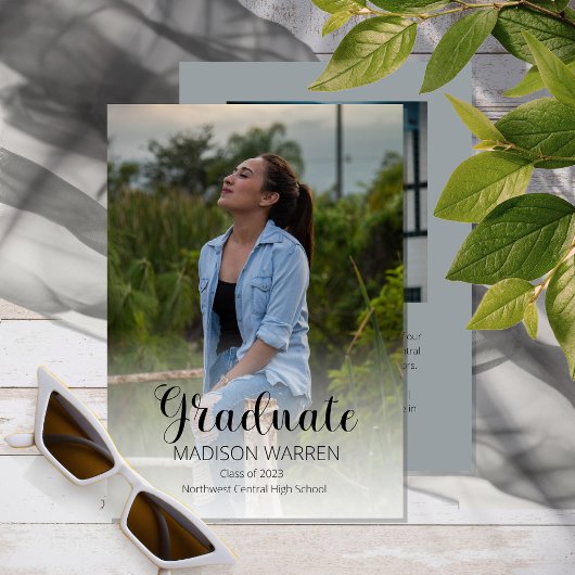 クラススクリプト卒業生2枚の写真卒業グレー 招待状