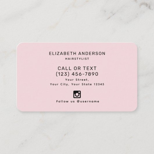 クラススクリプモダントのヘアスタイリスト赤面ピンク 名刺 (裏面)