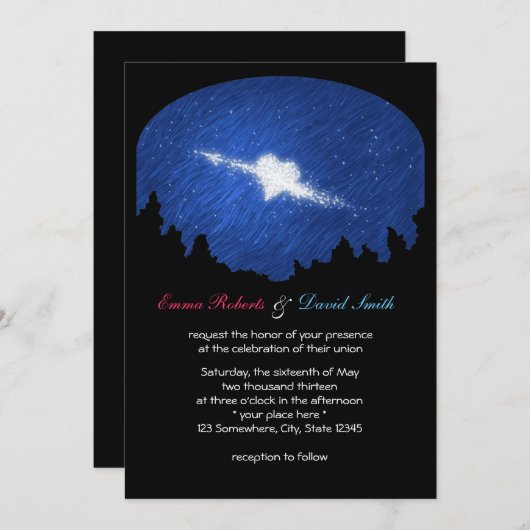 クラススターハート星空の夜の結婚式招待状 招待状 (正面/裏面)
