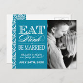 クラスティール（緑がかった色）ダマスク日付の保存 案内ポストカード (正面/裏面)