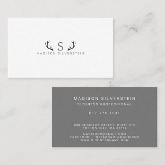クラスディアー〔雄ジカの〕枝角グレーモノグラムプロフェッショナル 名刺 (正面/裏面)