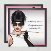 クラスディバピンクアンドブラック誕生日 招待状 (正面/裏面)