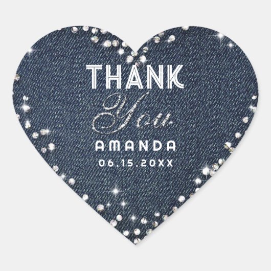 クラスデニムダイアモンズグリッターラインストーンありがとう ハートシール (正面)
