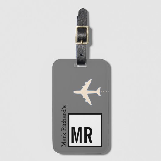 クラストラベラーの名前とイニシャルグレイスタイリッシュ ラゲッジタグ (正面縦)