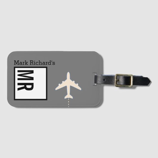 クラストラベラーの名前とイニシャルグレイスタイリッシュ ラゲッジタグ (正面横)