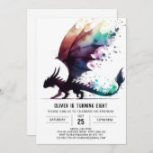 クラスドラゴン誕生日編集可能 招待状 (正面/裏面)