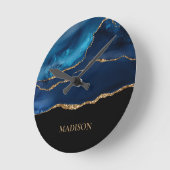 クラスネイビーブルー金ゴールドグリッターブラック名 ラウンド壁時計 (傾斜)