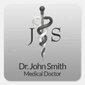 クラスノーブルエレガント医療白黒アスクレピウス スクエアシール (正面)