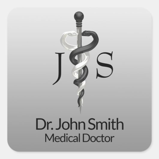 クラスノーブルエレガント医療白黒アスクレピウス スクエアシール (正面)