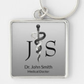 クラスノーブルメディカルエレガント白黒アスクレピウス キーホルダー (正面)