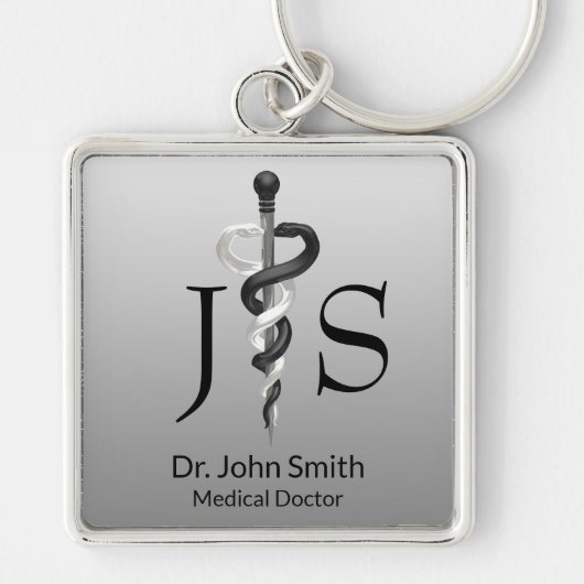 クラスノーブルメディカルエレガント白黒アスクレピウス キーホルダー (正面)