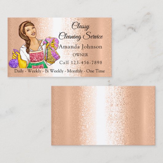 クラスハウスクリーニングサービスメイドグリッターバラ 名刺 (正面/裏面)