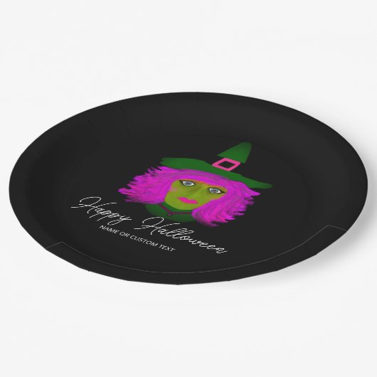 クラスハロウィーングラムウィッチパーソナライズされたパーティー ペーパープレート (アングル)