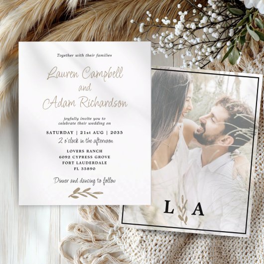 クラスバジェットホワイト&金ゴールド結婚式招待状