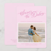 クラスパステルピンクエレガントのスクリプト日付を保存 セーブザデート (正面/裏面)