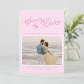 クラスパステルピンクエレガントのスクリプト日付を保存 セーブザデート (スタンド正面)