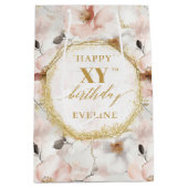 クラスパステルピンク素朴金ゴールド80th誕生日 ミディアムペーパーバッグ (正面)