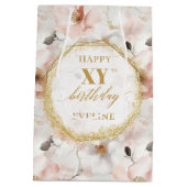 クラスパステルピンク素朴金ゴールド80th誕生日 ミディアムペーパーバッグ (裏面)