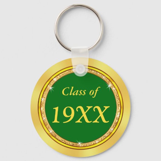 クラスパーソナライズされた懇親会ギフト、グリーンおよび金ゴールド キーホルダー (裏面)