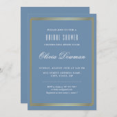 クラスフレーム。青フォーマルブライダルシャワー 招待状 (正面/裏面)