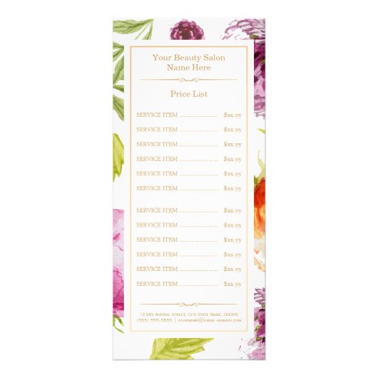 クラスフローラデコール美しいサロンスパ価格表 ラックカード (正面)