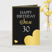 クラスブラックと金ゴールドハートの息子30th誕生日 カード (黄色い花)