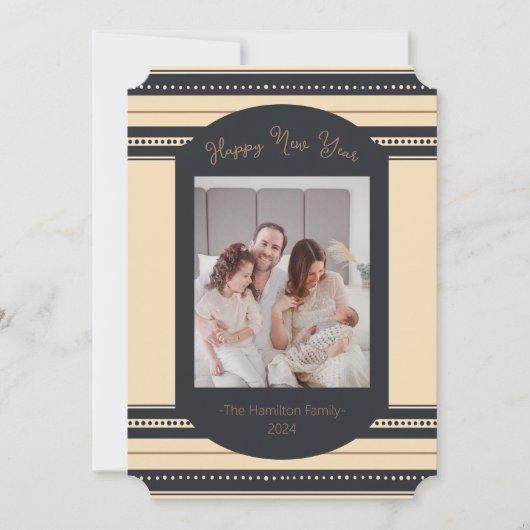 クラスブラック金ゴールドスクリプト年賀状 招待状 (正面)