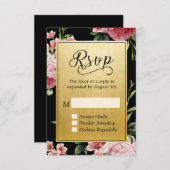 クラスブラック金ゴールドヴィンテージフローラRSVP返信 出欠カード (正面/裏面)